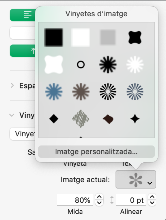 El menú desplegable “Vinyetes d’imatge”.