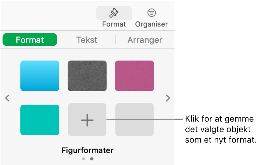 Fanen Format i indholdsoversigten Format med fire billedformater, knappen Opret format og et tomt formateksempel.