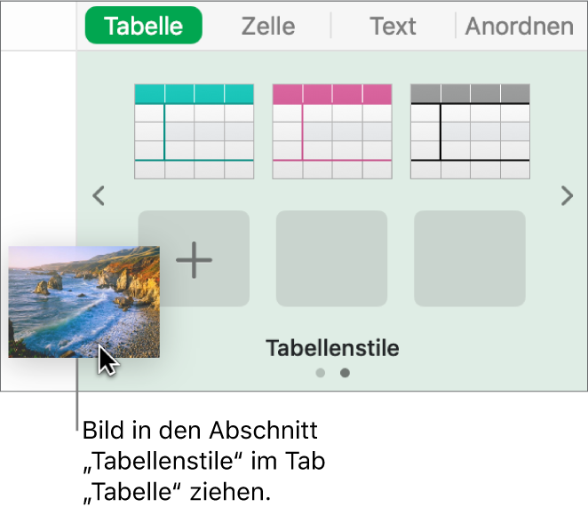 Ein Bild wird zu den Tabellenstilen gezogen, um einen neuen Stil zu erstellen.