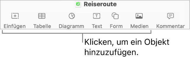 Numbers-Fenster mit Beschreibungen für die Tasten in der Symbolleiste.