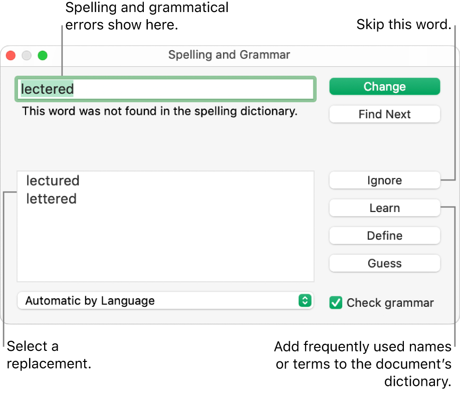 The Spelling and Grammar window.