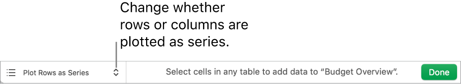 The pop-up menu for choosing whether to plot rows or columns as series.