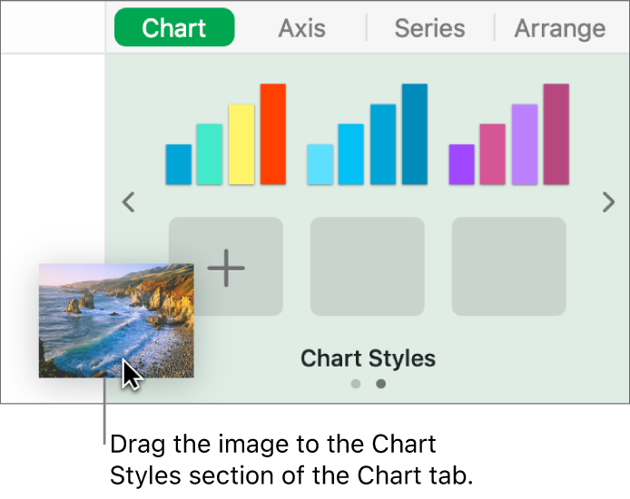 Dragging an image to the chart styles section of the sidebar to create a new style.