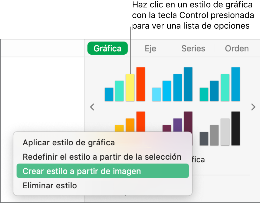 El menú de función rápida de estilo de gráfica.