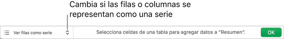 Menú desplegable para seleccionar si las filas o las columnas se representan como series.