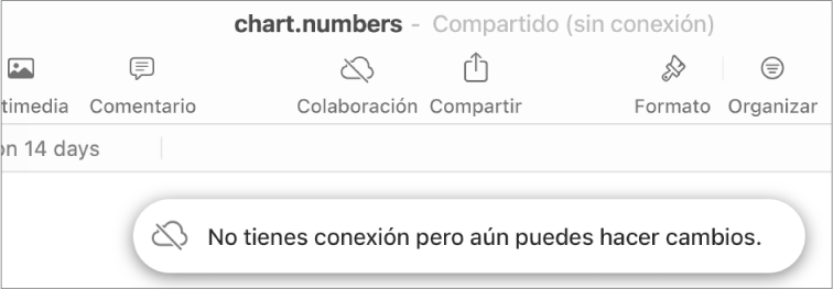 Una alerta en la pantalla muestra el mensaje: No tienes conexión pero aún puedes hacer cambios.