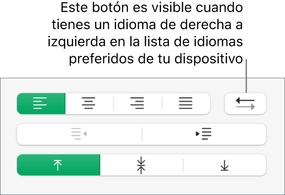 El botón Dirección del párrafo en la sección Alineación de la barra lateral Formato.