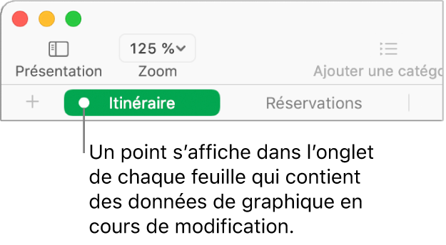 Onglet de feuille avec un point indiquant qu’un tableau de cette feuille a été référencé dans le graphique dont vous modifiez actuellement les données.