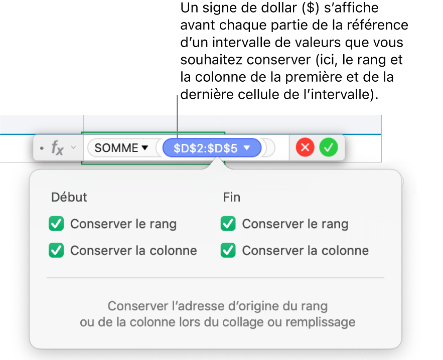 Formule avec les références au rang et à la colonne conservées.