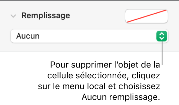 Commande permettant de supprimer un objet de la cellule sélectionnée.