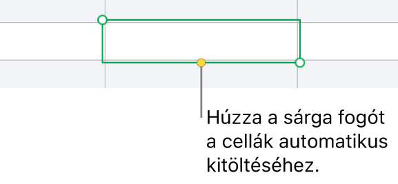 Egy kijelölt cella sárga szegéllyel, amelyet igény szerint elhúzhat a cellák automatikus kitöltéséhez.