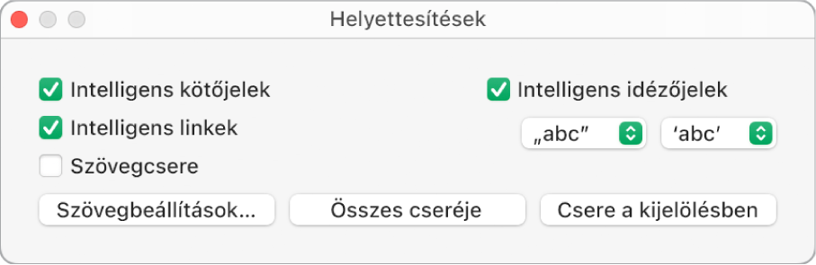 A Helyettesítések ablak.