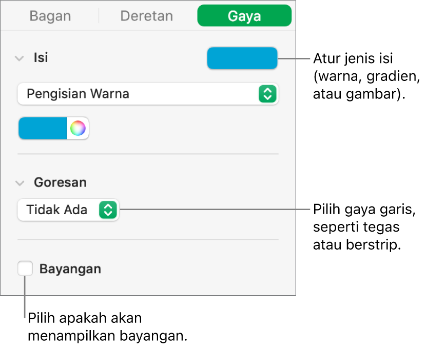 Kontrol untuk mengubah tampilan deretan data.