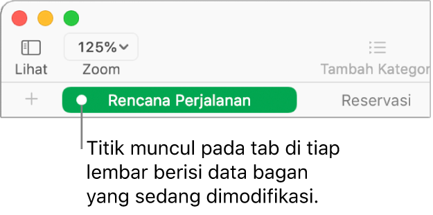 Tab lembar dengan titik menunjukkan bahwa tabel dalam lembar ini telah direferensikan dalam bagan yang datanya sedang Anda edit.