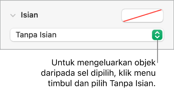 Kawalan untuk mengeluarkan objek daripada sel yang dipilih.