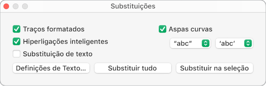 Janela “Substituições”.