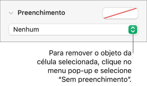 O controlo para remover um objeto da célula selecionada.