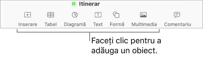 Fereastra Numbers cu explicații pe butoanele obiectelor din bara de instrumente.