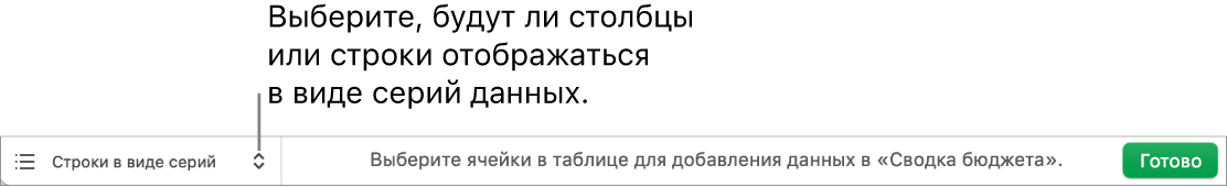 Всплывающее меню, позволяющее выбрать отображение серий в строках или столбцах.