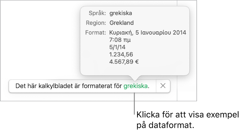 Meddelandet om olika språk- och regioninställningar samt exempel på formatering för det andra språket och den andra regionen.