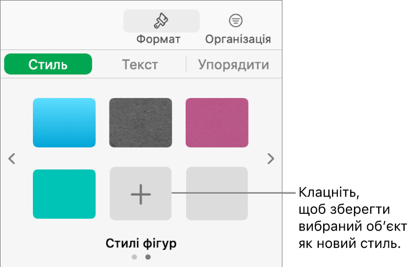 Вкладка «Стиль» на бічній панелі «Формат», чотири стилі зображення, кнопка «Створити стиль» і пустий зразок стилю.