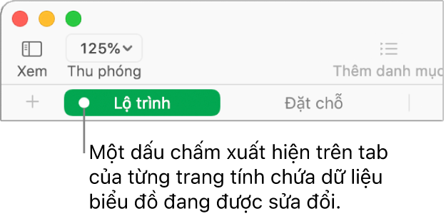 Tab trang tính có dấu chấm cho biết rằng bảng trong trang tính này đã được tham chiếu trong biểu đồ mà bạn đang sửa dữ liệu.