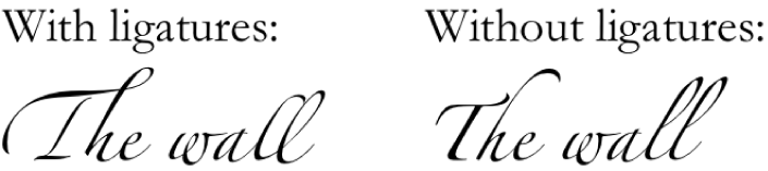 Text examples with and without ligatures.