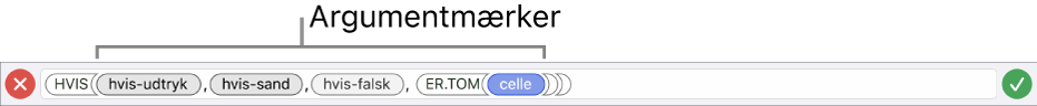 Formelværktøjet, der viser en funktion med argumentmærker.