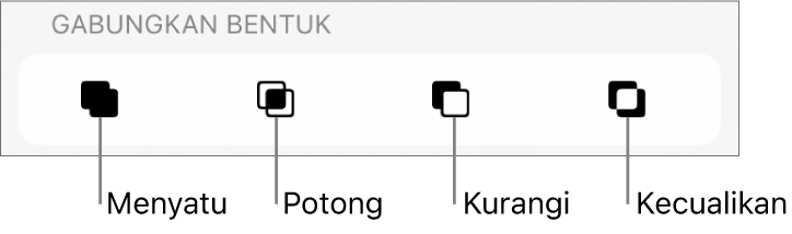 Tombol Menyatu, Potong, Kurangi, dan Kecualikan di bawah Gabungkan Bentuk.