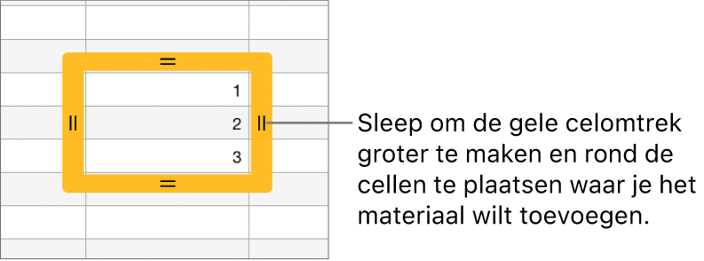 Een geselecteerde cel met een grote gele rand die je kunt slepen om cellen automatisch te vullen.