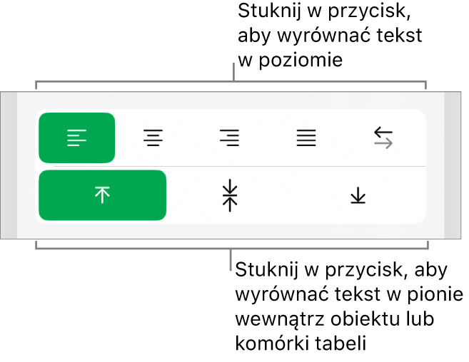 Przyciski wyrównywania tekstu w poziomie i w pionie.