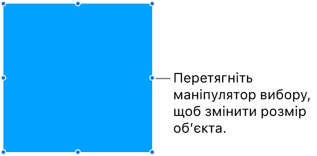 Обʼєкт із синіми точками на рамці, які використовуються для зміни розміру обʼєкта.