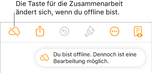 Ein Hinweis auf dem Bildschirm besagt, dass du offline bist, aber weiterhin arbeiten kannst.