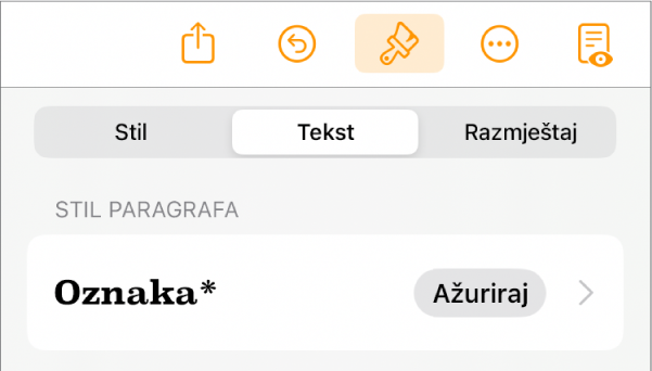 Stil paragrafa Tijelo s asteriskom do njega i tipka Ažuriranje s desne strane.