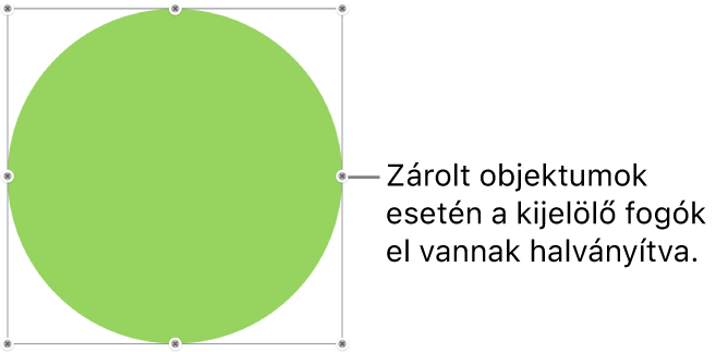 Zárolt objektum elhalványított kijelölőfogantyúkkal.