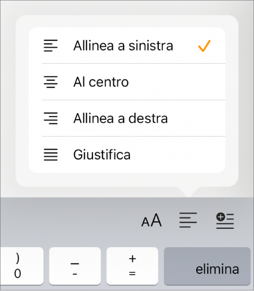 Barra Formattazione con i controlli per il rientro del testo e l’allineamento dei paragrafi.