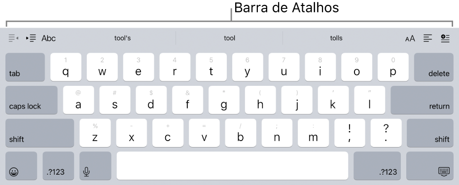 Teclado com botões de atalho em uma linha acima da linha de teclas superior.