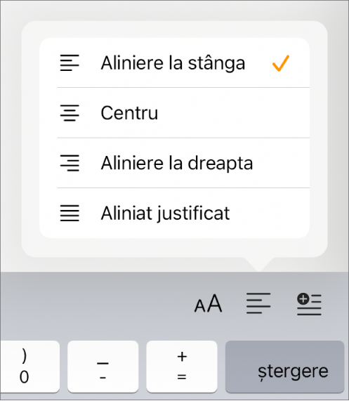 Bara Format afișând comenzi pentru indentarea textului și alinierea paragrafelor.