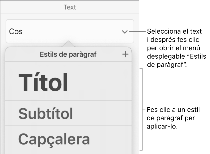 Menú d’estils de paràgraf.