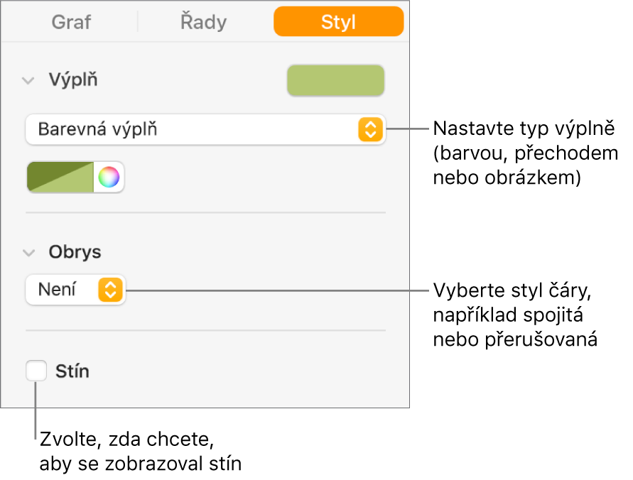 Ovládací prvky pro úpravu vzhledu datových řad