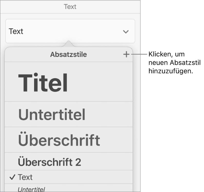 Das Menü „Absatzstile“ mit einer für Beschreibung für die Taste „Neuer Stil“