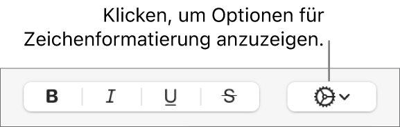 Das Einblendmenü „Weitere Textoptionen“ rechts neben den Tasten „Fett“, „Kursiv“, „Unterstrichen“ und „Durchgestrichen“