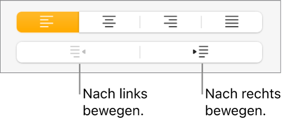 Tasten zum Bewegen von Absätzen nach links und rechts