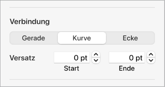 Die Steuerelemente im Abschnitt „Verbindung“ mit dem ausgewählten Element „Kurve“.