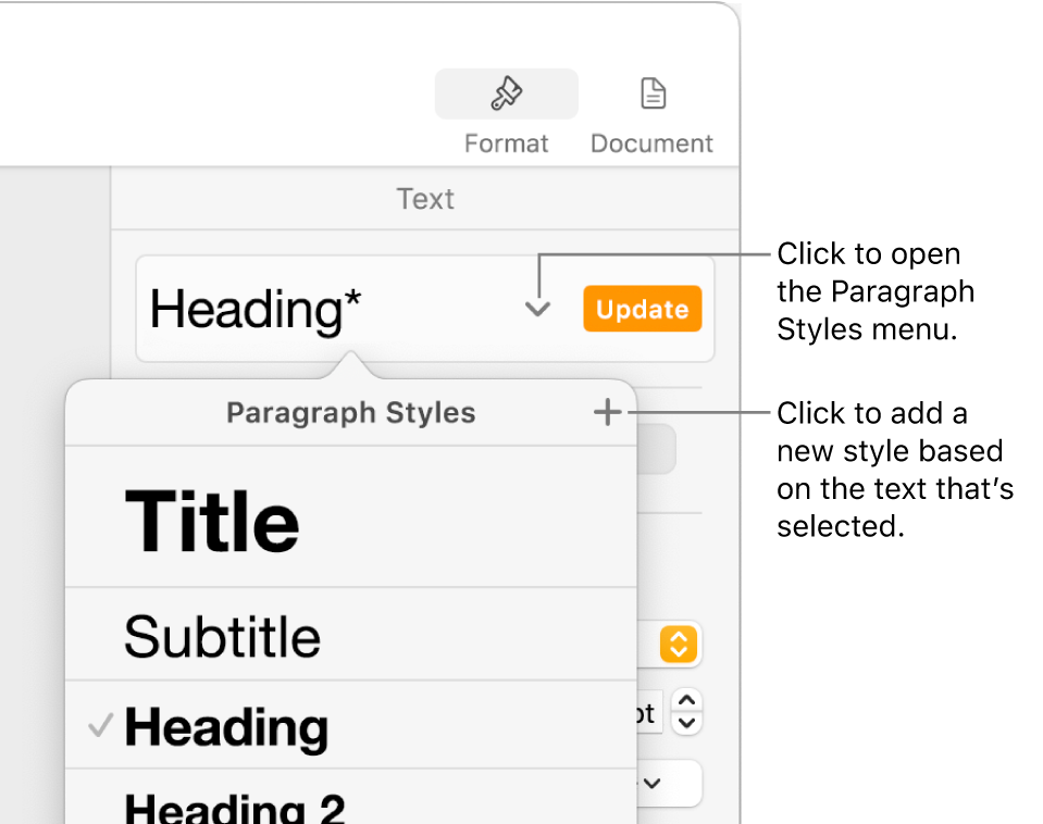 The Paragraph Styles menu, showing controls to add or change a style.