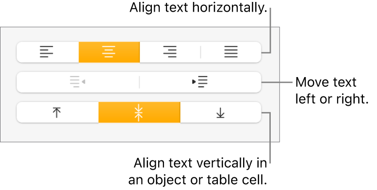 The Alignment section with a call out to the text alignment and spacing buttons.