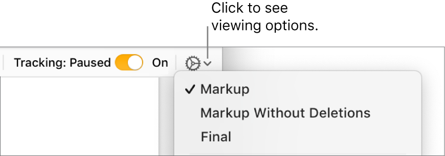 The review options menu showing Markup, Markup Without Deletions and Final.