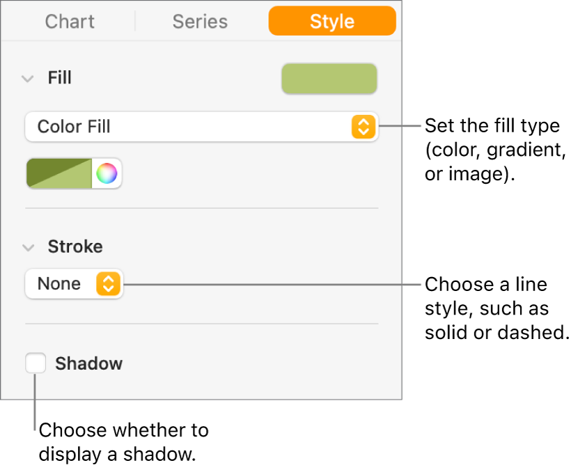 Controls for changing the appearance of data series.