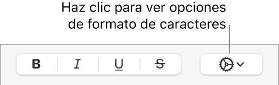 El menú desplegable Más opciones de texto a la derecha de los botones Negritas, Cursivas, Subrayado y Tachado.