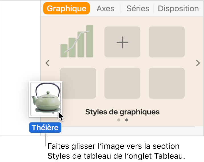 Opération consistant à faire glisser une image vers la sous-fenêtre de styles de tableau pour créer un nouveau style.